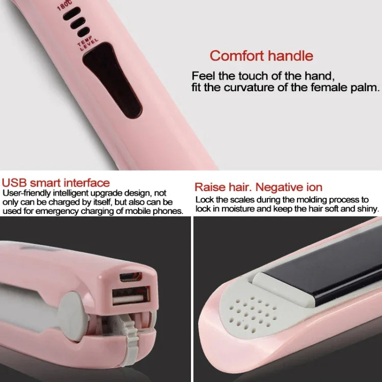 Lisseur sans fil Mini USB rechargeable, fer à friser double usage