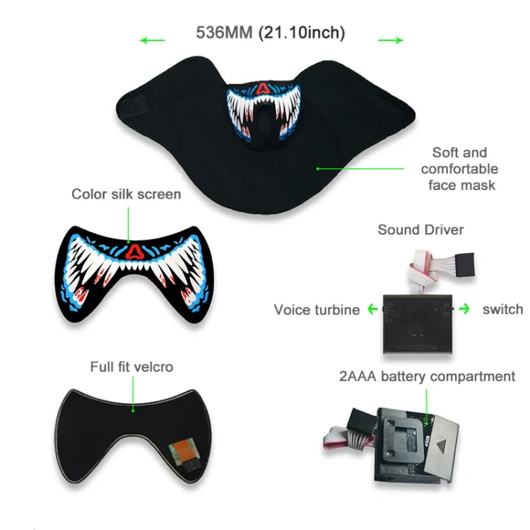 Masque d'Halloween FG-MA-02 avec contrôle vocal LED lumière froide, masque cosplay terrifiant FG-MA-02