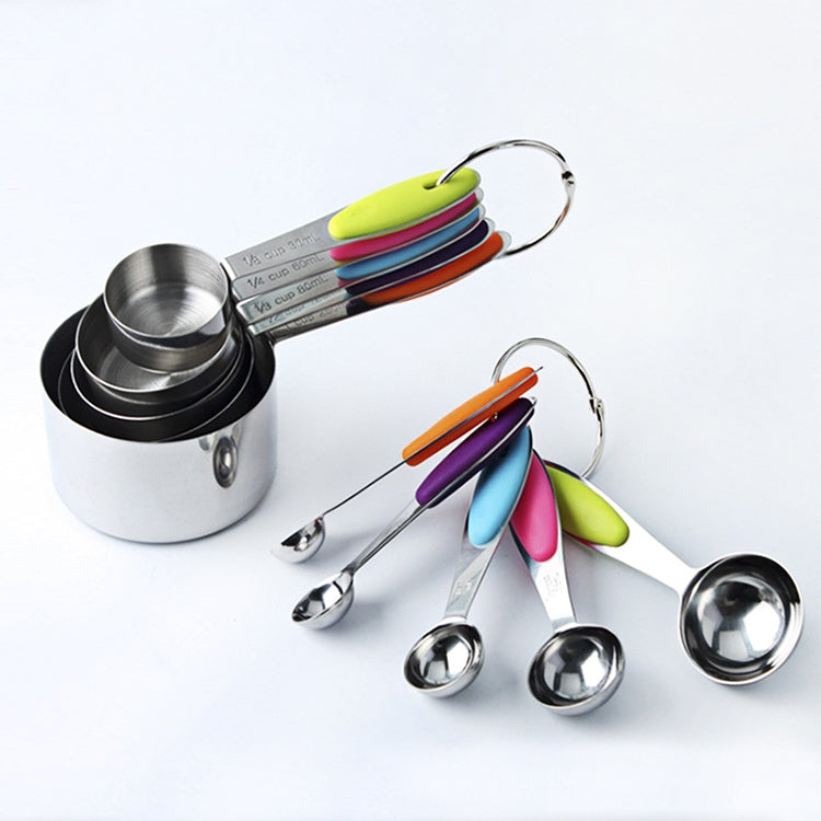 kn650 10 en 1 cuillères à mesurer colorées en acier inoxydable moule à gâteau ensemble d'outils de cuisson, cuillère à mesurer 10 en 1 (colorée)