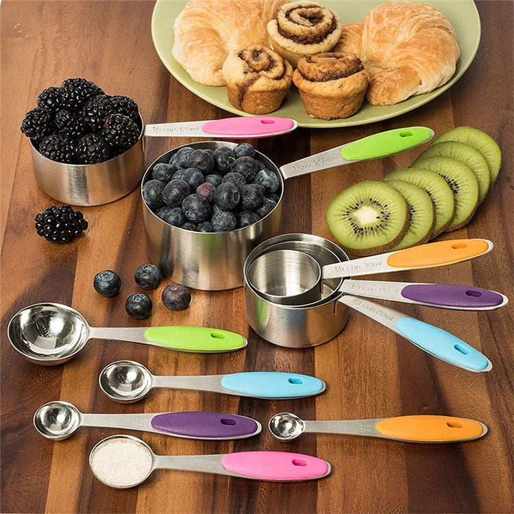 kn650 10 en 1 cuillères à mesurer colorées en acier inoxydable moule à gâteau ensemble d'outils de cuisson, cuillère à mesurer 10 en 1 (colorée)