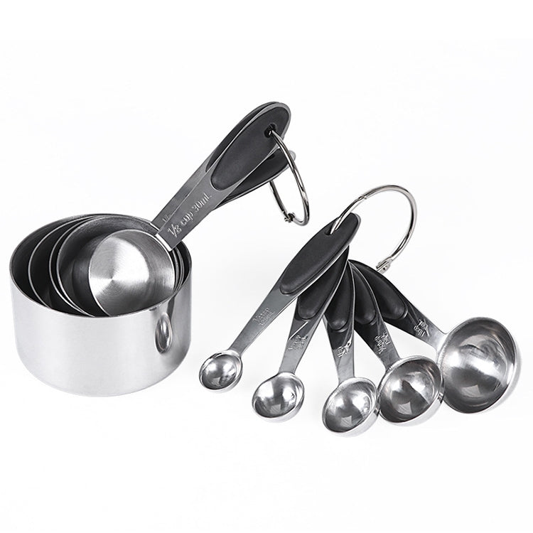 kn650 Set d'outils de pâtisserie pour moule à gâteau en acier inoxydable noir 10 en 1 avec cuillères à mesurer, 10 cuillères à mesurer 1 en 1 (noir)