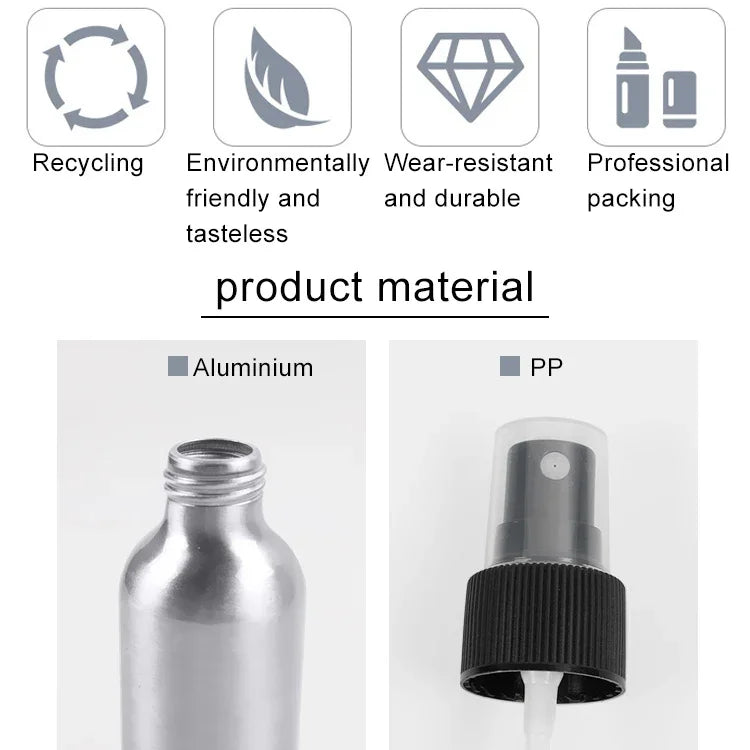 Bouteille en aluminium avec atomiseurs rechargeables en verre pour brouillard fin, 50 ml, 50 ml