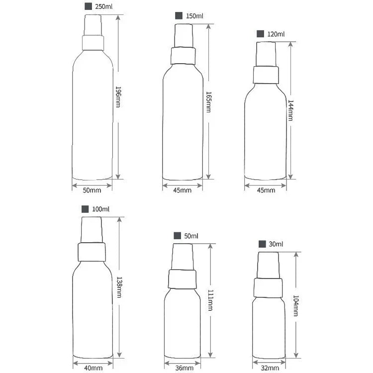 Bouteille en aluminium avec atomiseurs rechargeables en verre pour brouillard fin, 50 ml, 50 ml
