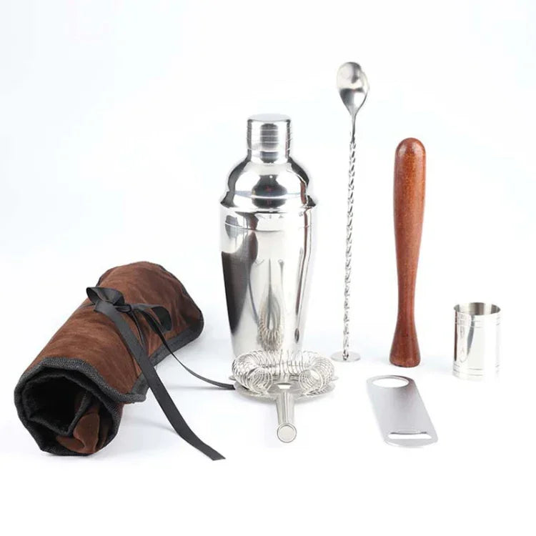Set d'outils pour shaker à cocktails en acier inoxydable 7 en 1 avec sac en tissu, capacité : 550ml, 550ml