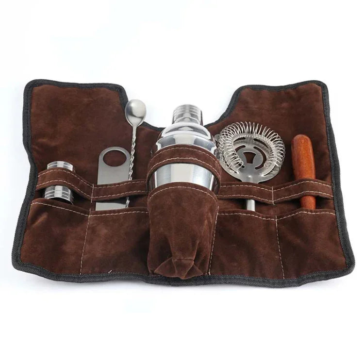 Set d'outils pour shaker à cocktails en acier inoxydable 7 en 1 avec sac en tissu, capacité : 550ml, 550ml