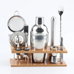 Ensemble de 11 outils de bar à cocktail en acier inoxydable avec support en bois, Capacité: 350ml, 350ml
