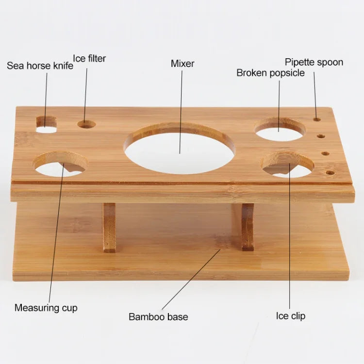 Ensemble de 14 outils de bar en acier inoxydable avec support en bambou, capacité : 750 ml, 750 ml, bambou