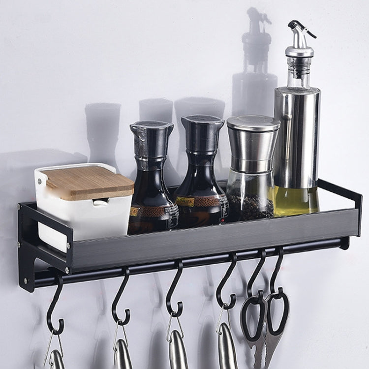 Étagère de rangement polyvalente murale avec 6 crochets pour cuisine, 40cm, porte-épices, 40cm 6 crochets (noir)