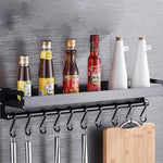 Étagère de rangement murale multifonctionnelle pour cuisine, 50 cm, 8 crochets (noir)