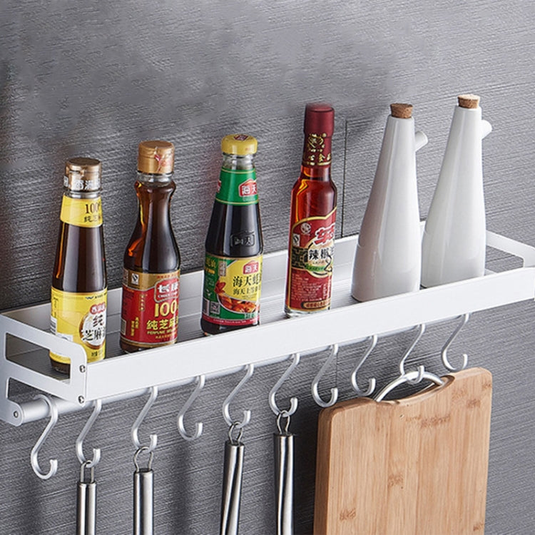Support mural multifonction de 60 cm pour cuisine, 10 crochets, étagère de rangement pour épices, 60 cm, 10 crochets (argent)