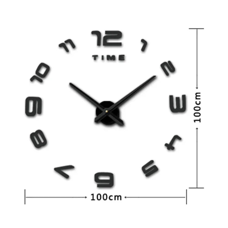Horloge murale silencieuse moderne sans cadre avec grands chiffres, autocollant mural miroir 3D DIY pour chambre ou bureau, taille : 100*100cm, 3M007 (Noir), 3M007 (Argent)