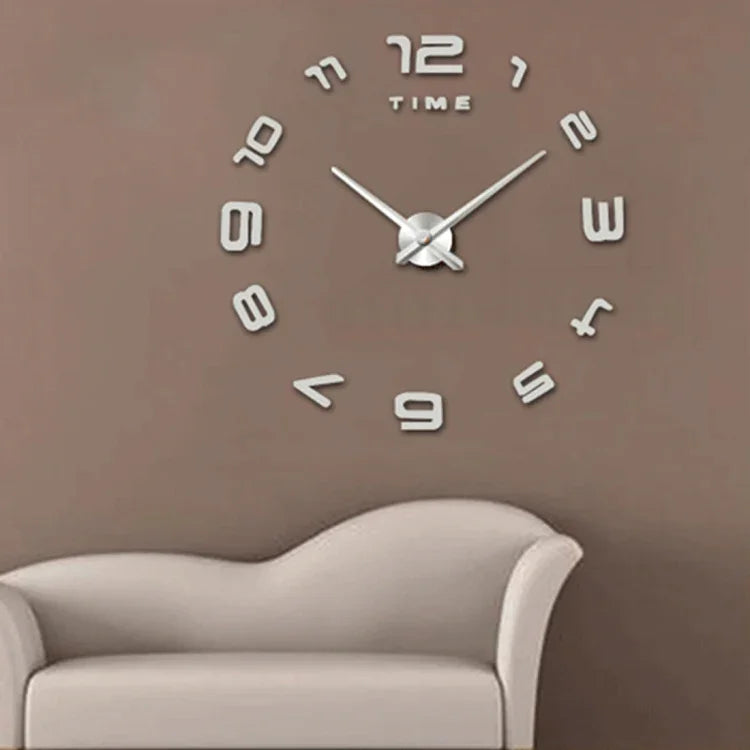 Horloge murale silencieuse moderne sans cadre avec grands chiffres, autocollant mural miroir 3D DIY pour chambre ou bureau, taille : 100*100cm, 3M007 (Noir), 3M007 (Argent)