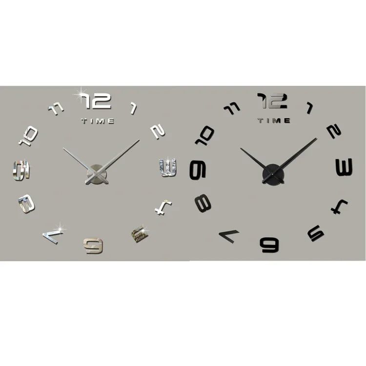 Horloge murale silencieuse moderne sans cadre avec grands chiffres, autocollant mural miroir 3D DIY pour chambre ou bureau, taille : 100*100cm, 3M007 (Noir), 3M007 (Argent)