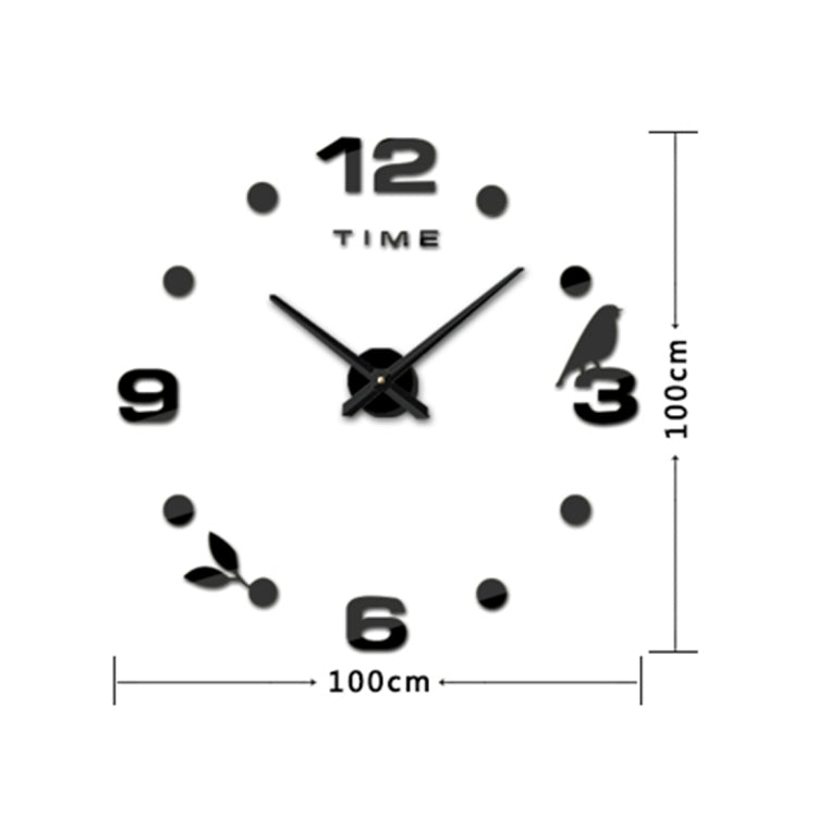 Décoration Bureau Chambre Autocollants Muraux Miroir 3D DIY Sans Cadre Grande Taille Horloge Silencieuse, Taille: 100*100cm, 3M006 (Noir), 3M006 (Argent)