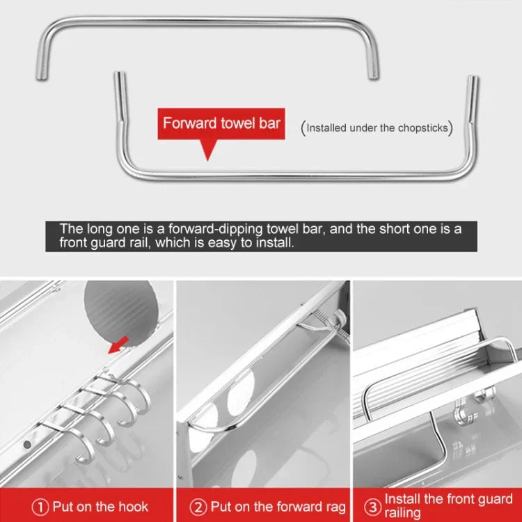 50cm 2 Cups 8 Hooks Multi-function Kitchen Punching-free Wall-mounted Plastic Edge Condiment Holder Storage Rack, 50cm Punching-free Plastic Edge