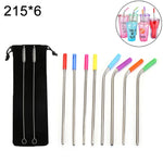 8 pailles réutilisables en acier inoxydable avec embouts en silicone + 2 brosses de nettoyage avec sac en cachemire, 215*6mm, 215*6mm