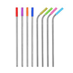 8 pailles réutilisables en acier inoxydable avec embouts en silicone + 2 brosses de nettoyage avec sac en cachemire, 215*6mm, 215*6mm