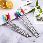 8 pailles réutilisables en acier inoxydable avec embouts en silicone + 2 brosses de nettoyage avec sac en cachemire, 215*6mm, 215*6mm