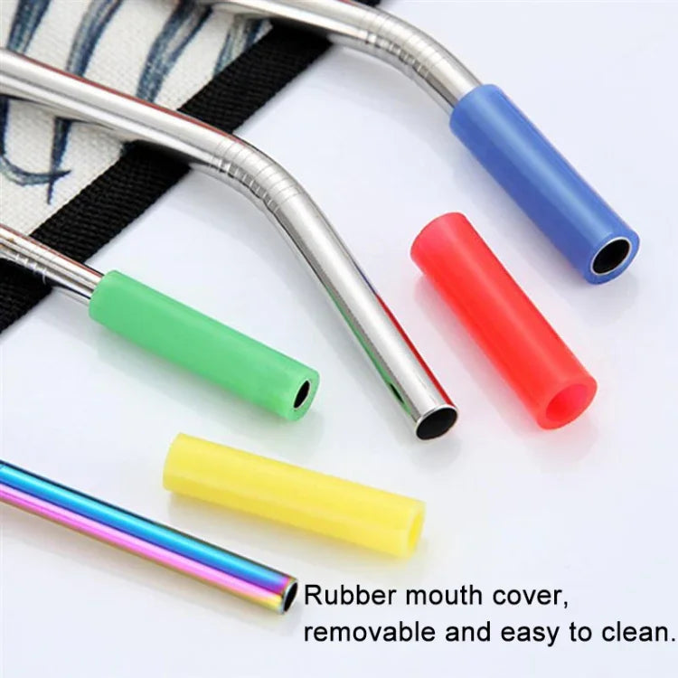 8 pailles réutilisables en acier inoxydable avec embouts en silicone + 2 brosses de nettoyage avec sac en cachemire, 215*6mm, 215*6mm