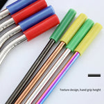8 pailles réutilisables en acier inoxydable avec embouts en silicone + 2 brosses de nettoyage avec sac en cachemire, 215*6mm, 215*6mm