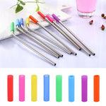 8 pailles réutilisables en acier inoxydable avec embouts en silicone + 2 brosses de nettoyage avec sac en cachemire, 215*6mm, 215*6mm