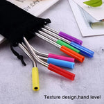 8 pailles réutilisables en acier inoxydable avec embouts en silicone + 2 brosses de nettoyage avec sac en cachemire, 215*6mm, 215*6mm