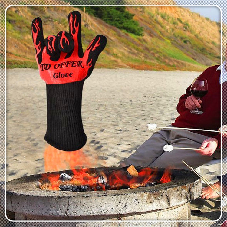 Gants de cuisine, de cuisson et de barbecue portables en silicone antidérapants résistants aux hautes températures à 2 couches de protection contre le feu, taille : 28-33 cm