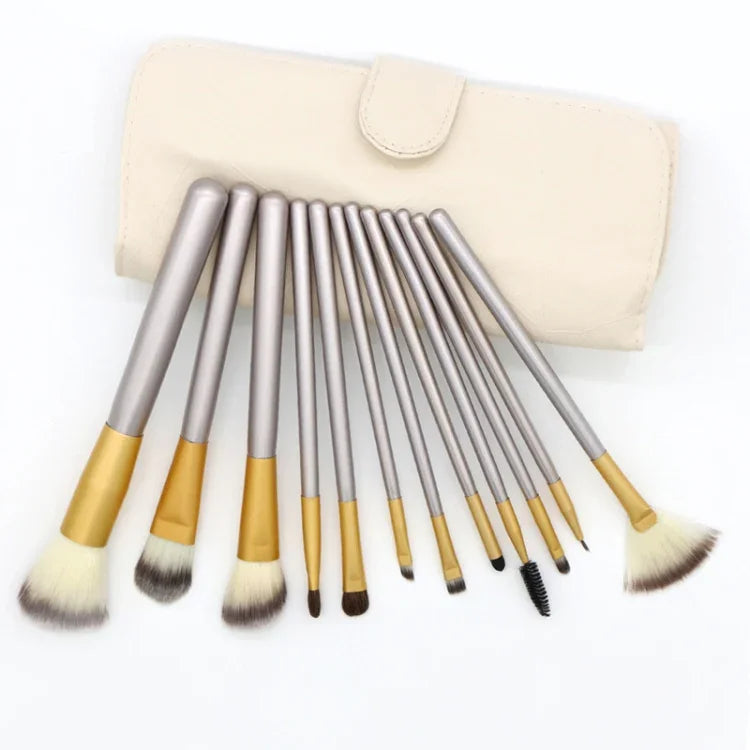 Kit de 12 pinceaux de maquillage professionnels beiges, taille : 22*29cm