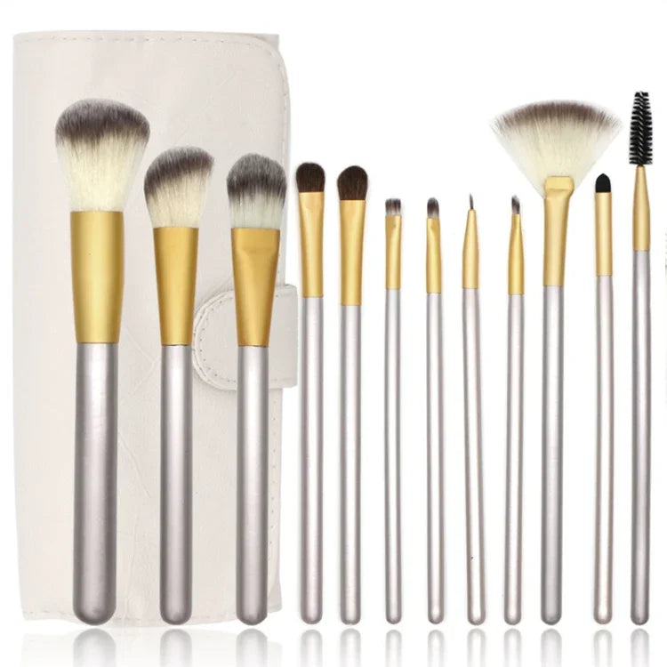 Kit de 12 pinceaux de maquillage professionnels beiges, taille : 22*29cm