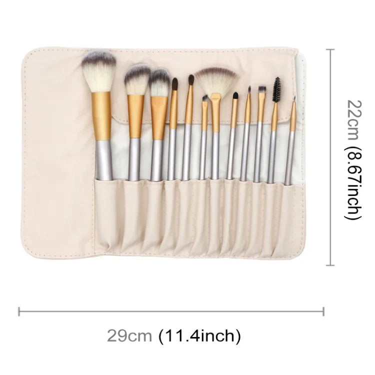 Kit de 12 pinceaux de maquillage professionnels beiges, taille : 22*29cm