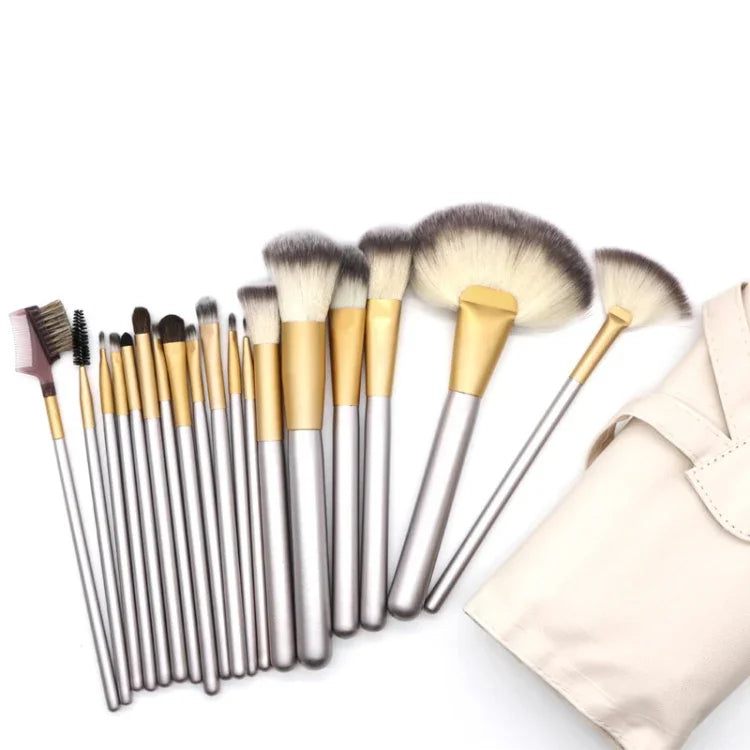 Kit de 18 pinceaux de maquillage professionnels de luxe beige, taille : 25*46cm