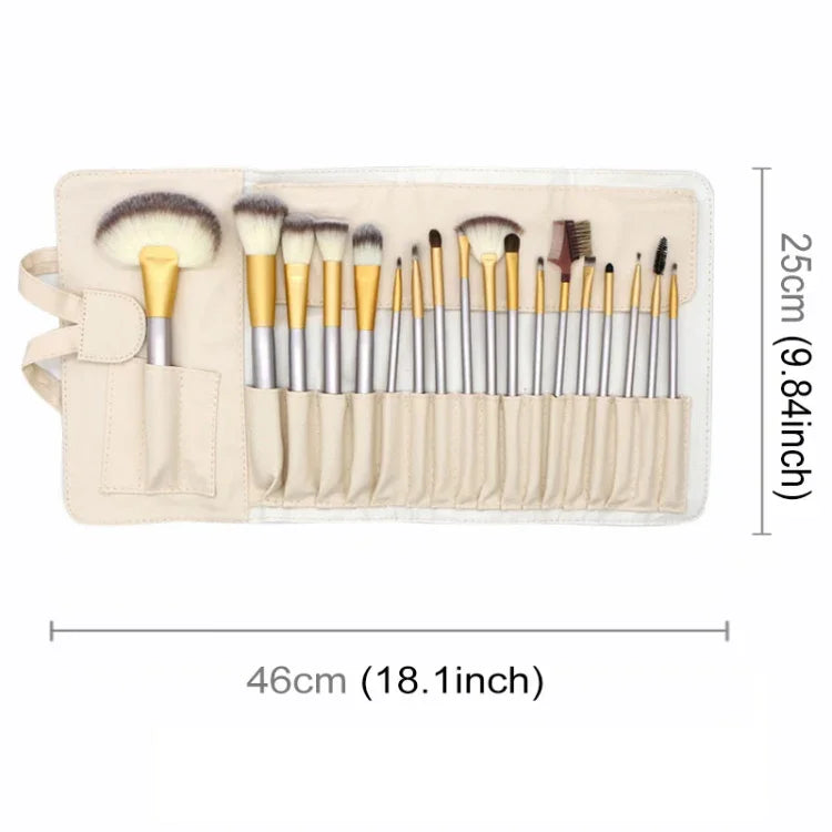 Kit de 18 pinceaux de maquillage professionnels de luxe beige, taille : 25*46cm
