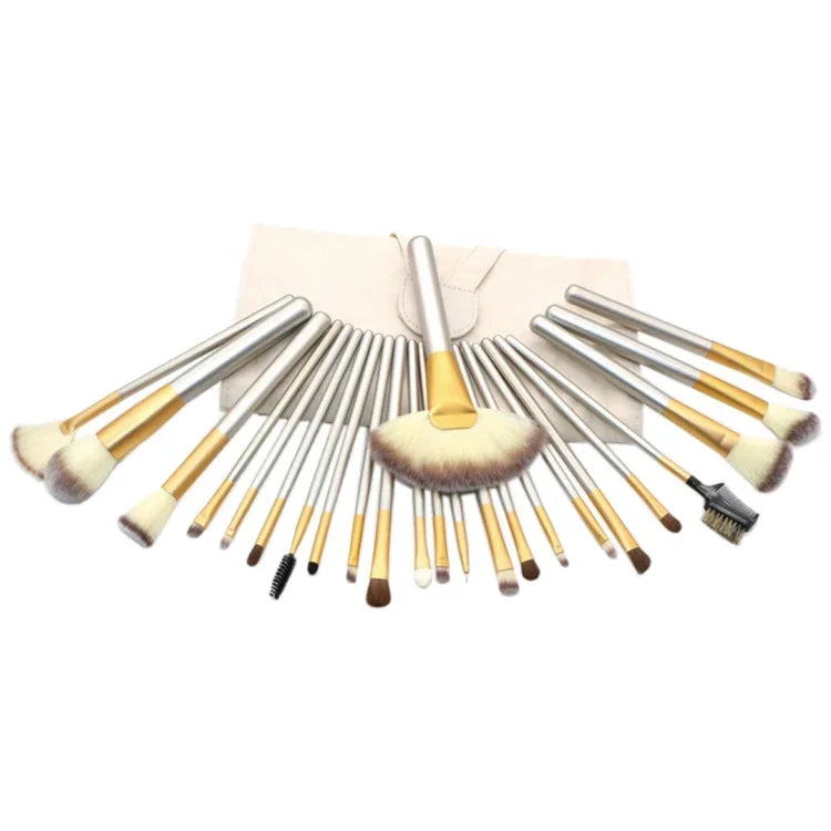 Trousse de 24 pinceaux de maquillage professionnels beiges de haute qualité, taille : 25,4*52,6 cm, beige