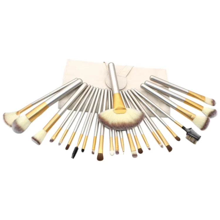 Trousse de 24 pinceaux de maquillage professionnels beiges de haute qualité, taille : 25,4*52,6 cm, beige