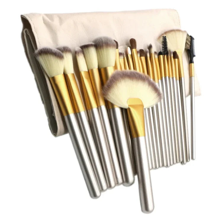 Trousse de 24 pinceaux de maquillage professionnels beiges de haute qualité, taille : 25,4*52,6 cm, beige