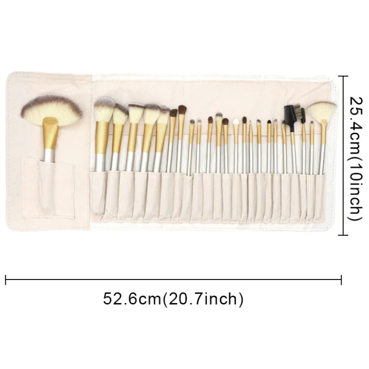 Trousse de 24 pinceaux de maquillage professionnels beiges de haute qualité, taille : 25,4*52,6 cm, beige