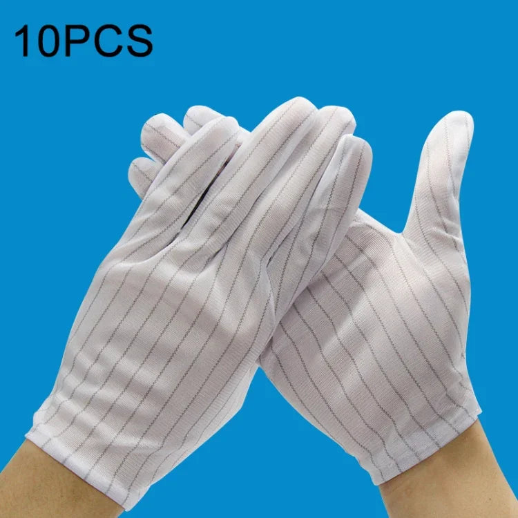 10 paires de gants en plastique antistatiques à rayures, taille : taille unique, gants en plastique