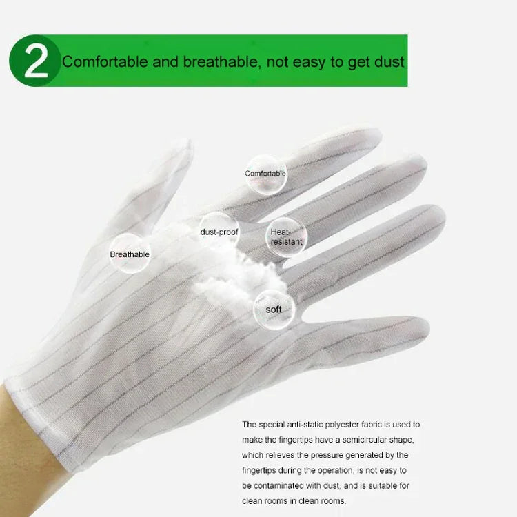 10 paires de gants en plastique antistatiques à rayures, taille : taille unique, gants en plastique