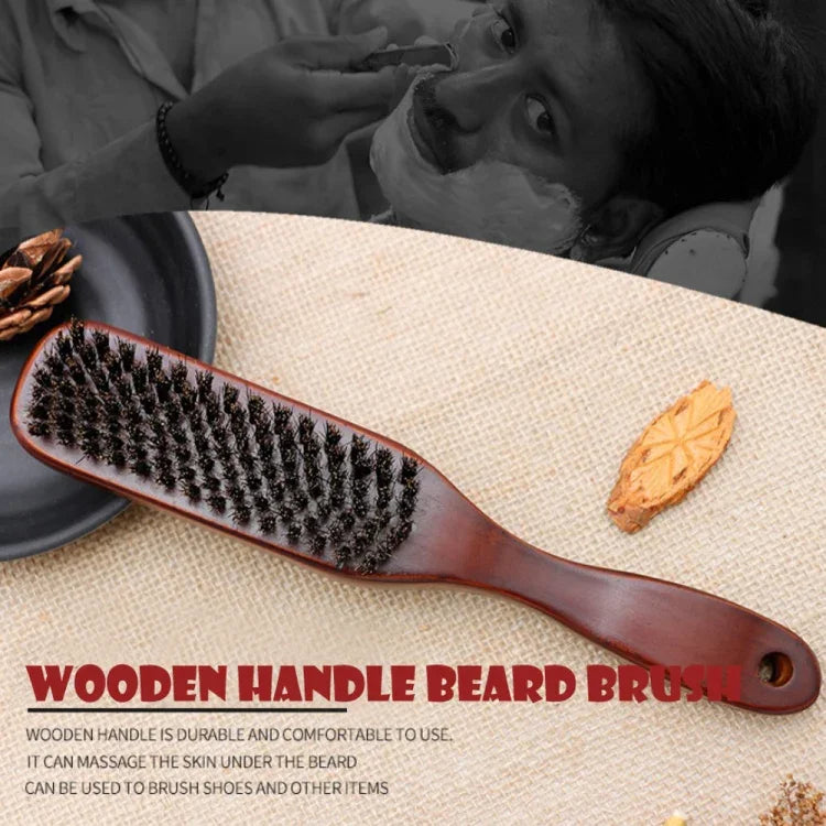 Brosse à barbe pour hommes avec manche en bois, anti-statique, outils de coiffure de salon de barbier, brosse à barbe