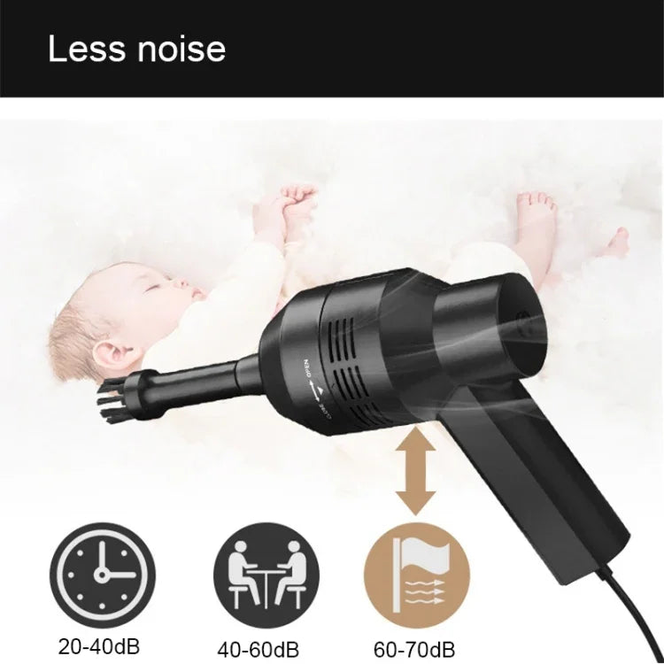 HK-6019A Aspirateur portable USB puissant 3,5 W, brosse de nettoyage pour clavier d'ordinateur, collecteur de poussière, kit de nettoyage manuel pour ordinateur portable/animaux domestiques, longueur du câble USB : 1,8 m, DC 5 V (noir)
