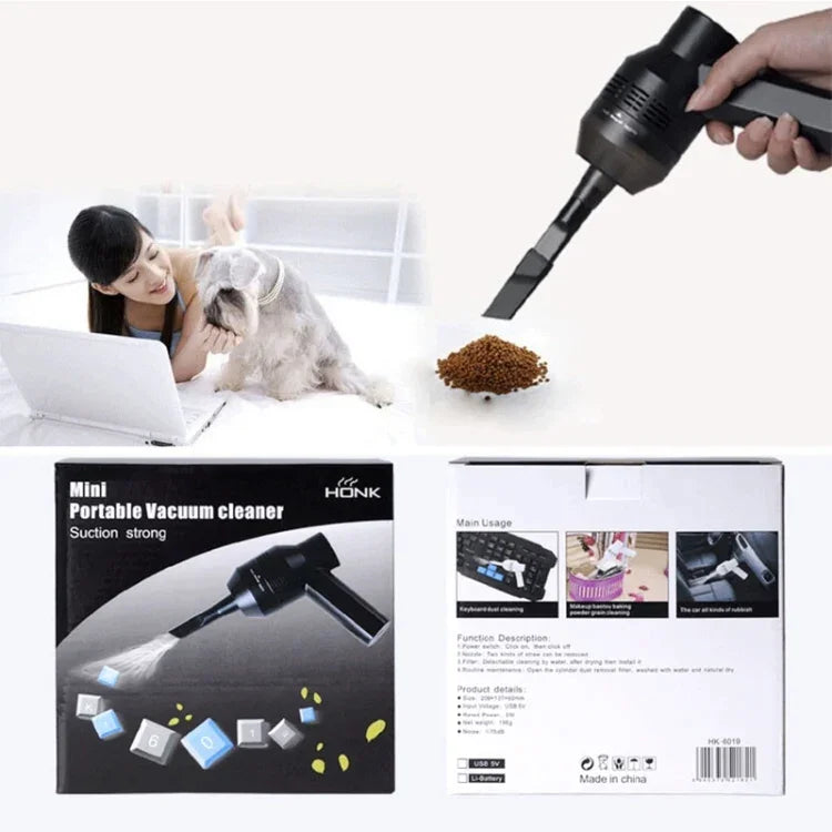 HK-6019A Aspirateur portable USB puissant 3,5 W, brosse de nettoyage pour clavier d'ordinateur, collecteur de poussière, kit de nettoyage manuel pour ordinateur portable/animaux domestiques, longueur du câble USB : 1,8 m, DC 5 V (noir)