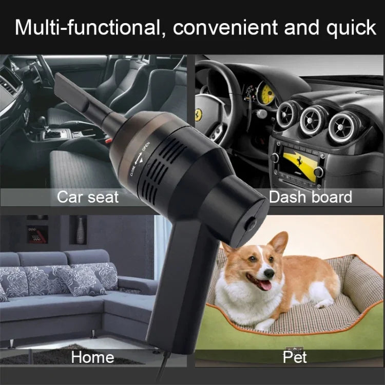HK-6019A Aspirateur portable USB puissant 3,5 W, brosse de nettoyage pour clavier d'ordinateur, collecteur de poussière, kit de nettoyage manuel pour ordinateur portable/animaux domestiques, longueur du câble USB : 1,8 m, DC 5 V (noir)