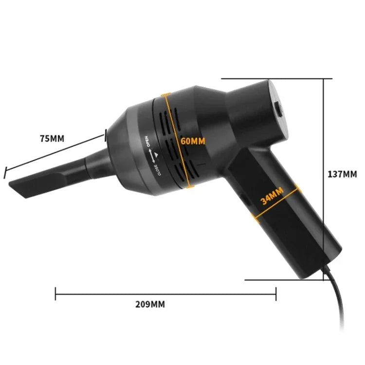 HK-6019A Aspirateur portable USB puissant 3,5 W, brosse de nettoyage pour clavier d'ordinateur, collecteur de poussière, kit de nettoyage manuel pour ordinateur portable/animaux domestiques, longueur du câble USB : 1,8 m, DC 5 V (noir)