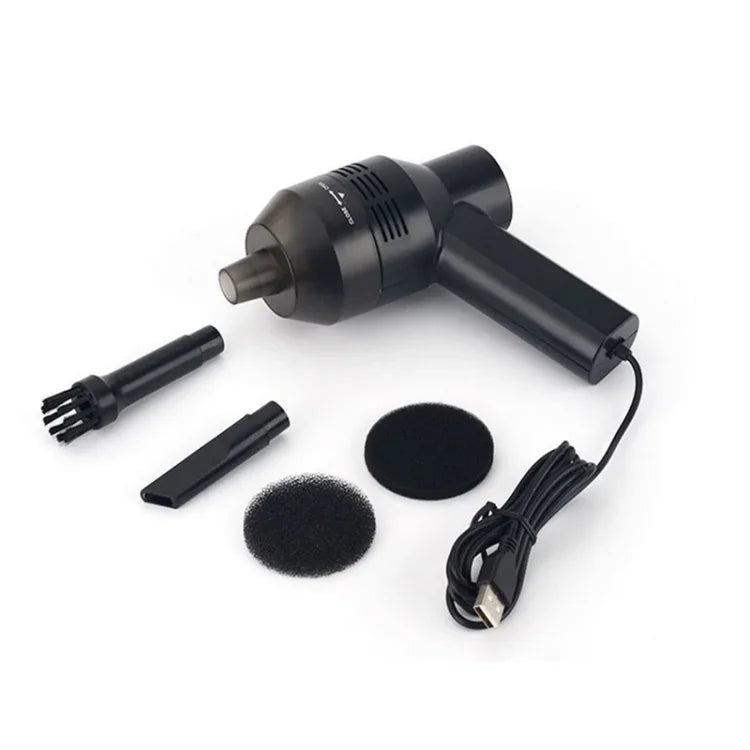 HK-6019A Aspirateur portable USB puissant 3,5 W, brosse de nettoyage pour clavier d'ordinateur, collecteur de poussière, kit de nettoyage manuel pour ordinateur portable/animaux domestiques, longueur du câble USB : 1,8 m, DC 5 V (noir)