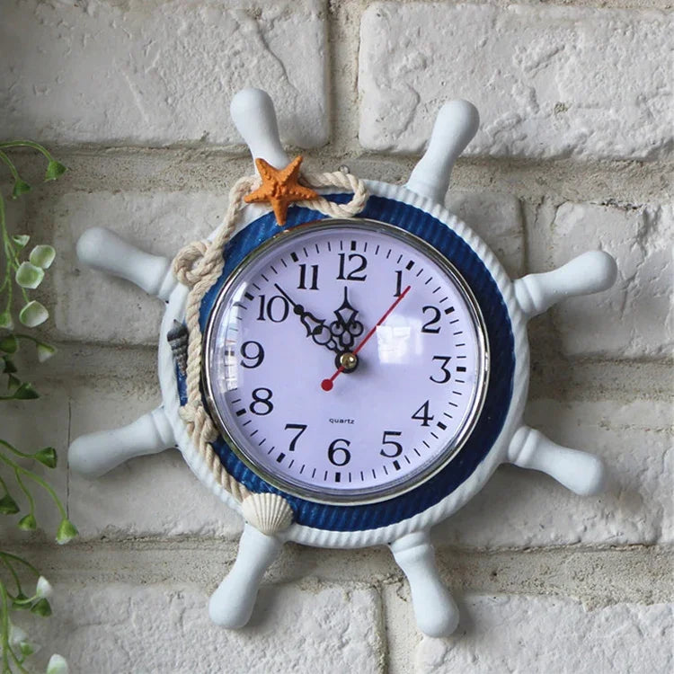 Horloge murale décorative en forme de roue de gouvernail en bois pour salon, taille : 22*22*2.5cm, HC5673A, HC5673B