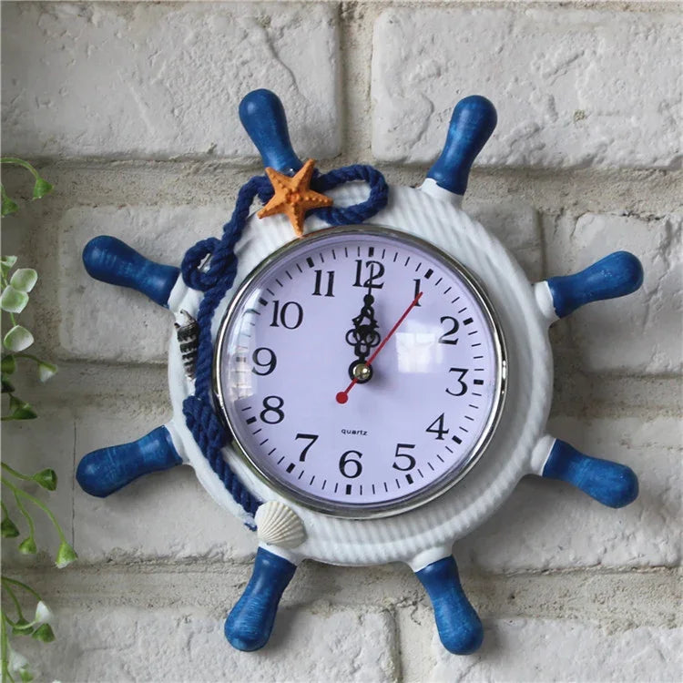 Horloge murale décorative en forme de roue de gouvernail en bois pour salon, taille : 22*22*2.5cm, HC5673A, HC5673B