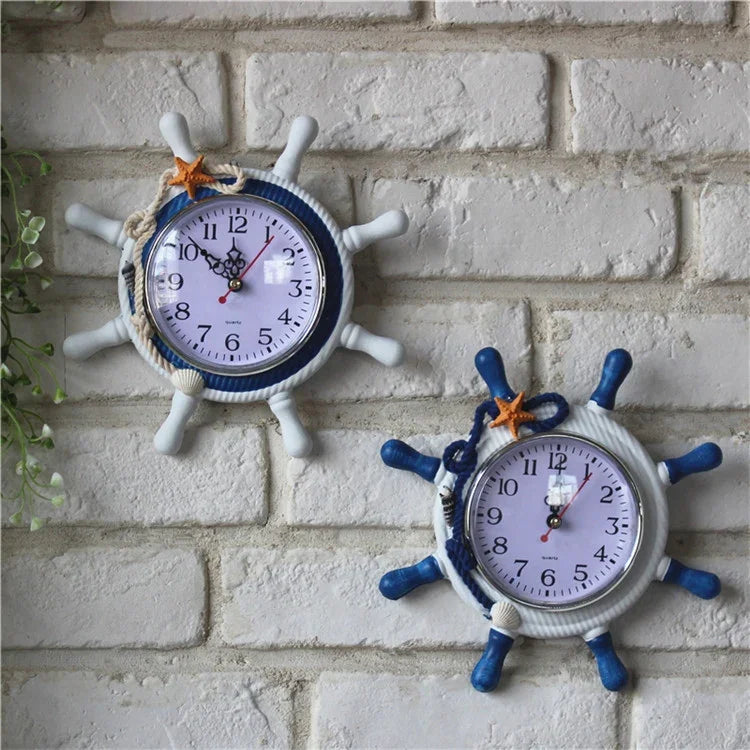 Horloge murale décorative en forme de roue de gouvernail en bois pour salon, taille : 22*22*2.5cm, HC5673A, HC5673B