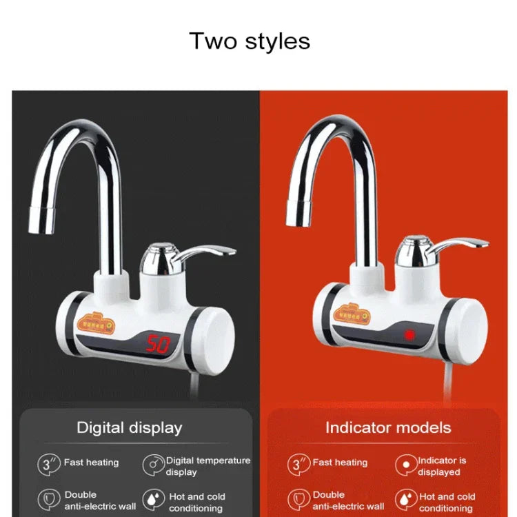 Robinet électrothermique rotatif à chauffage rapide 3s avec voyant, 220V, Taille : L, voyant / Taille : L