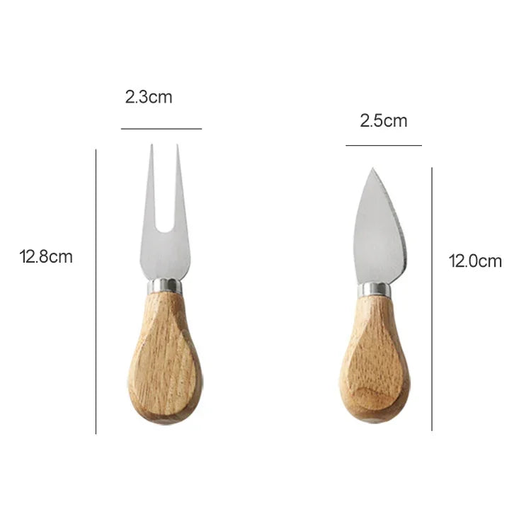 kn603 Lot de 4 couteaux à fromage en acier inoxydable avec manche en bois Outil de cuisson