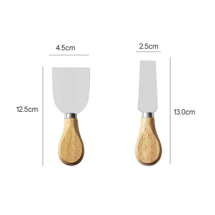kn603 Lot de 4 couteaux à fromage en acier inoxydable avec manche en bois Outil de cuisson